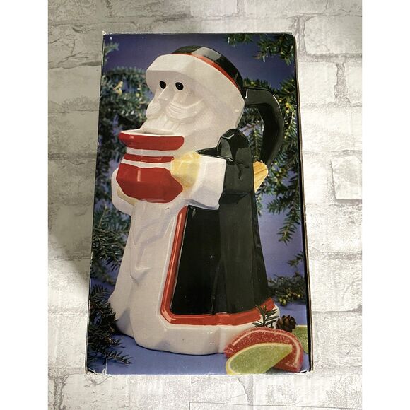 Vintage Boston Warehouse Yuletide Santa Pitcher Hand Painted Holiday Festivities - Picture 2 of 9